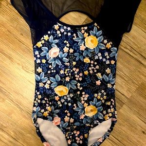 Eleve Dancewear Navy Blue Floral and Mesh Leo xs